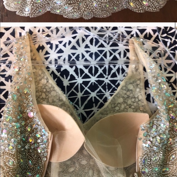 TWO PIECE WHITE GOLD SEQUIN PROM FORMAL DRESS - Picture 4 of 8